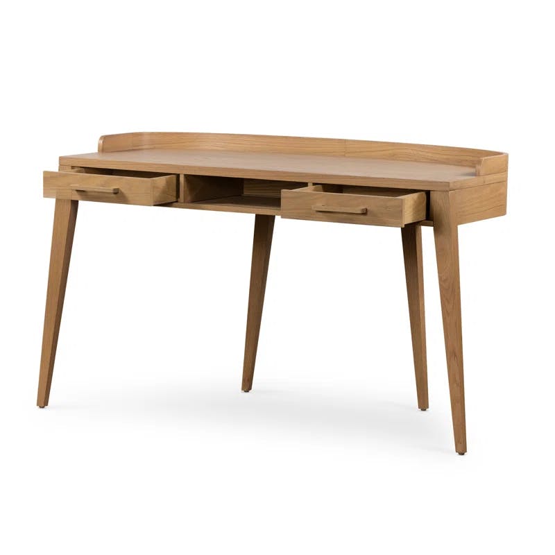 Contemporary Burnished Oak Home Office Desk with Dual Drawers
