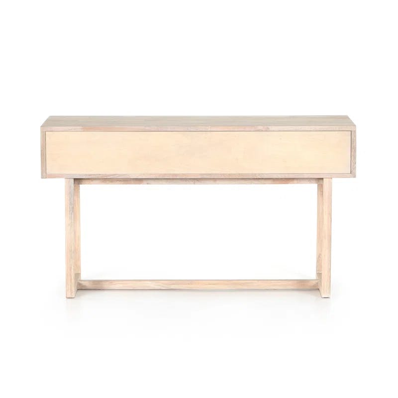 Mid-Century Modern Whitewashed Mango Wood Console Table with Cane Drawers