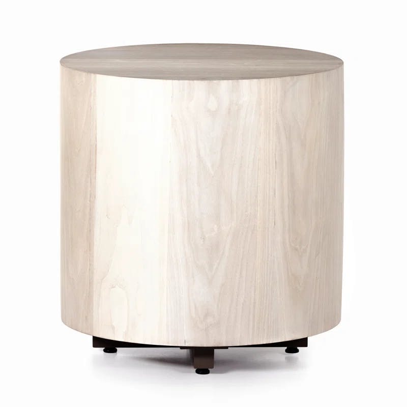 Contemporary Ashen Walnut and Beige Pine 20" Round Drum Table