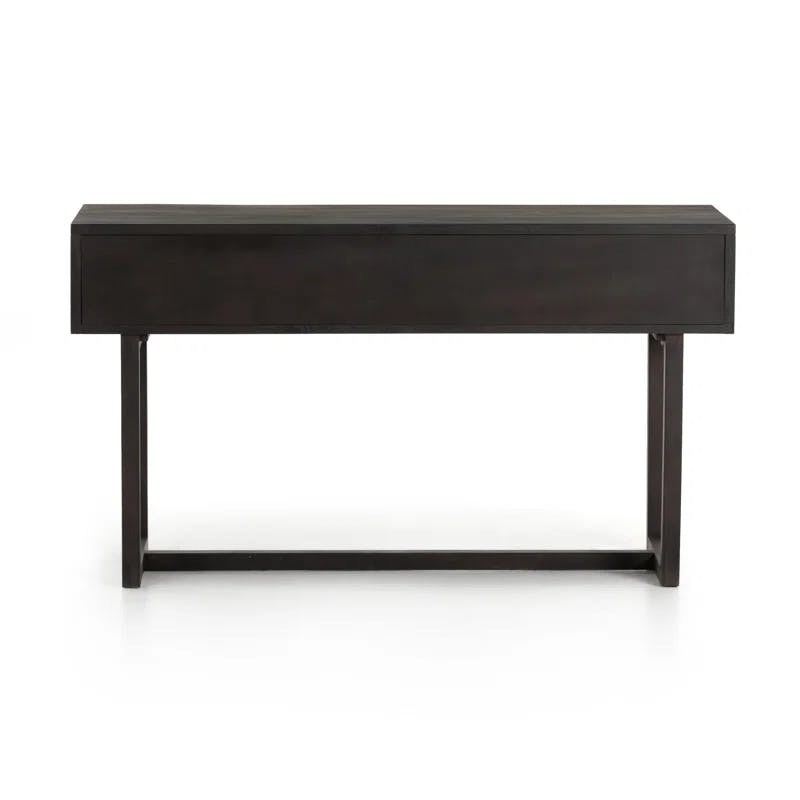 Clarita Mid-Century Modern Black Mango Wood Console Table with 3 Cane Drawers