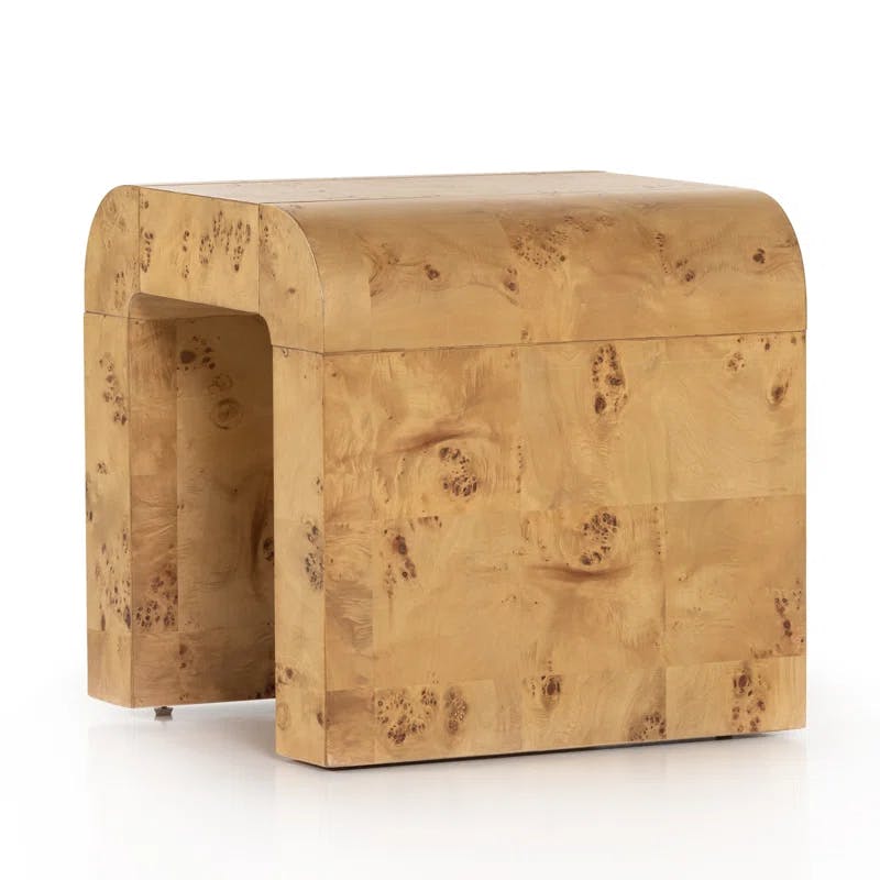 Contemporary Burl Wood & Stone Square Side Table - 20"