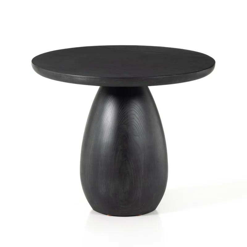 Contemporary Black Wood and Metal Round Side Table