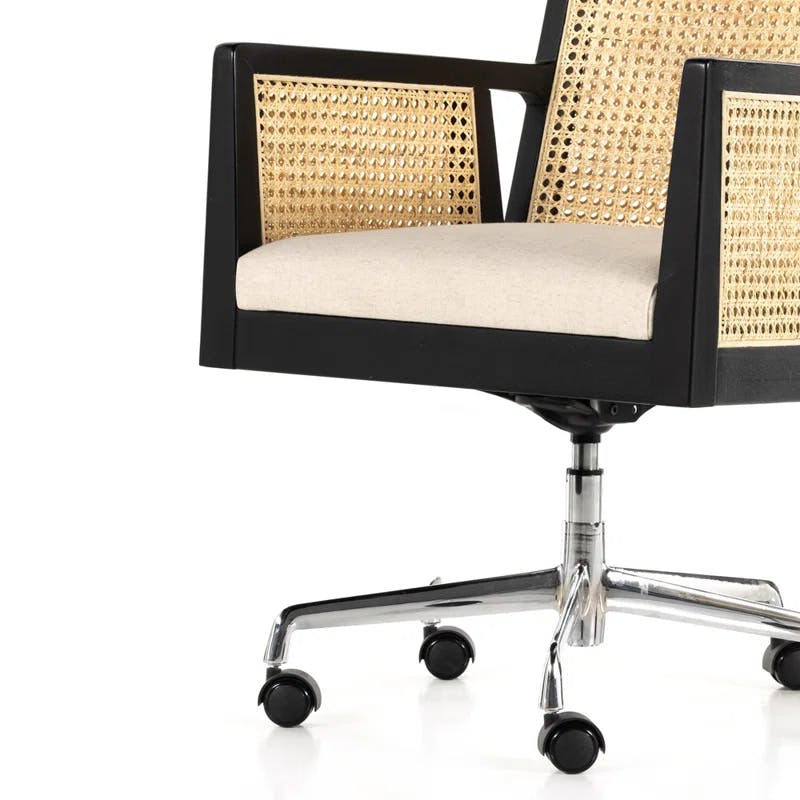 Antonia Swivel Task Chair in Brushed Ebony Leather and Wood