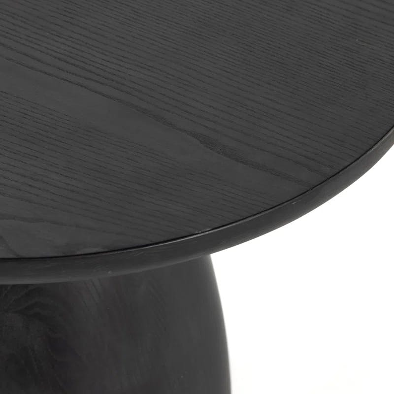 Contemporary Black Wood and Metal Round Side Table