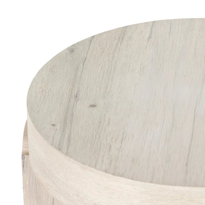 Contemporary Bleached Oak Round Side Table with Stone Accent