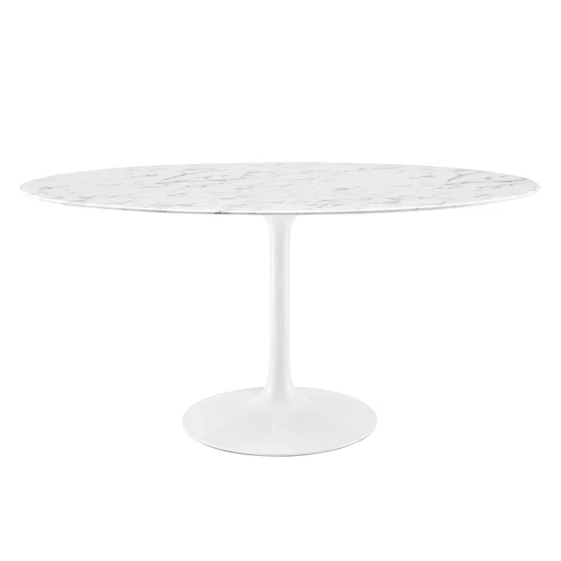 Modern Marble & Wood 60" Oval Dining Table in White