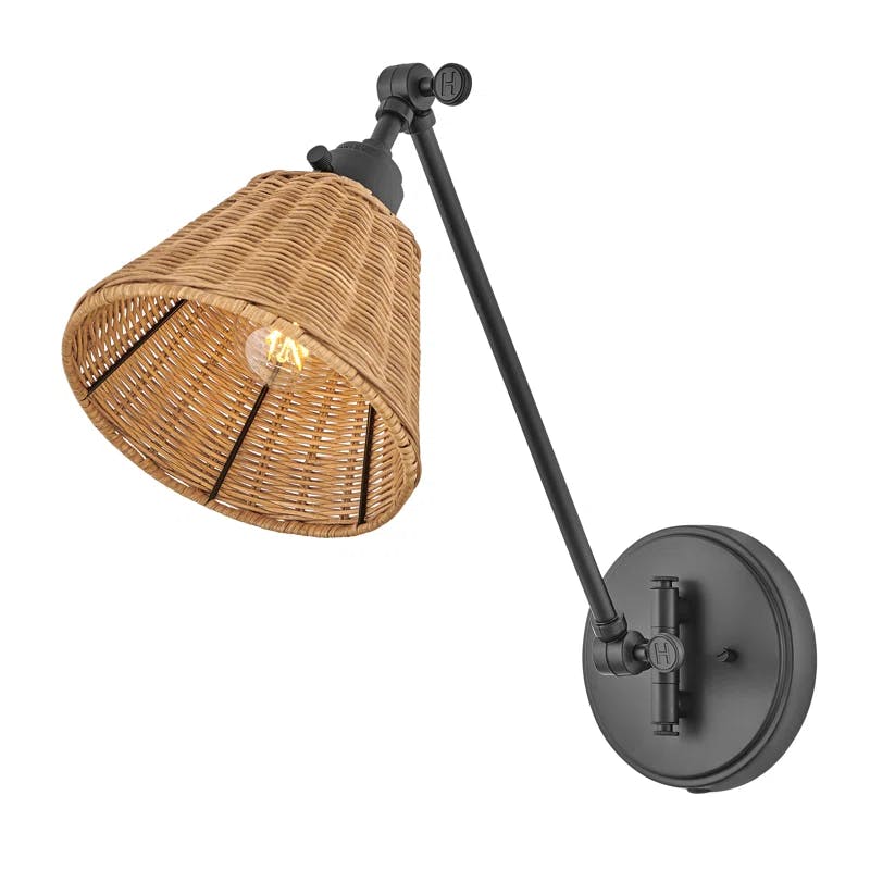 Arti 10.25" Black Steel Wall Sconce with Adjustable Rattan Shade