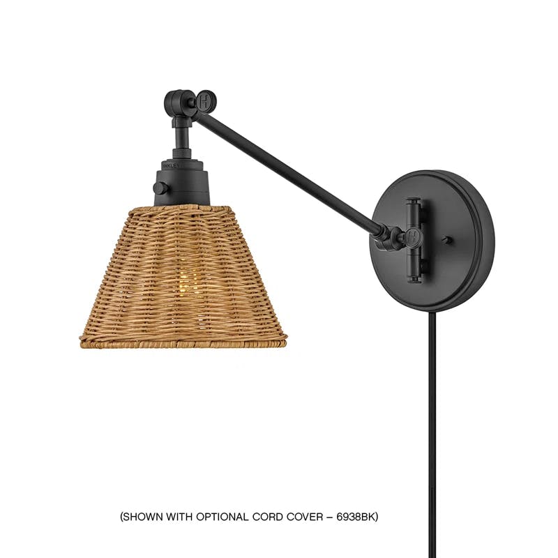 Arti 10.25" Black Steel Wall Sconce with Adjustable Rattan Shade