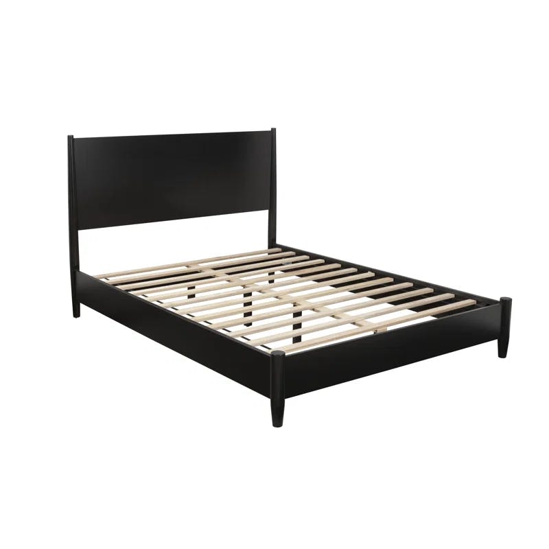 Flynn King Size Black Mahogany Panel Bed with Mid-Century Modern Design