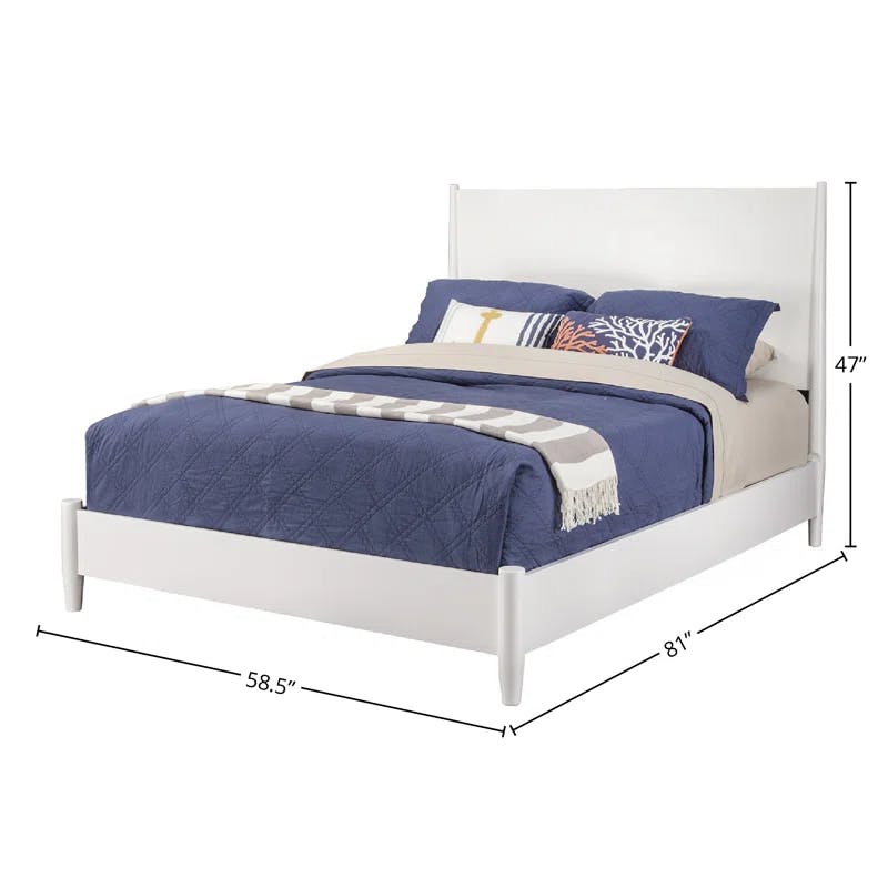 Flynn Mid-Century Modern White Mahogany Full Platform Bed with Drawer