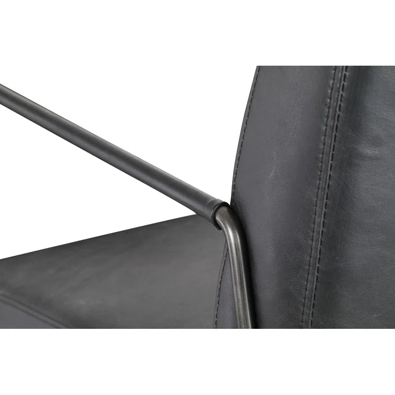 Dagwood Black Geometric Top-Grain Leather Chaise with Metal Frame