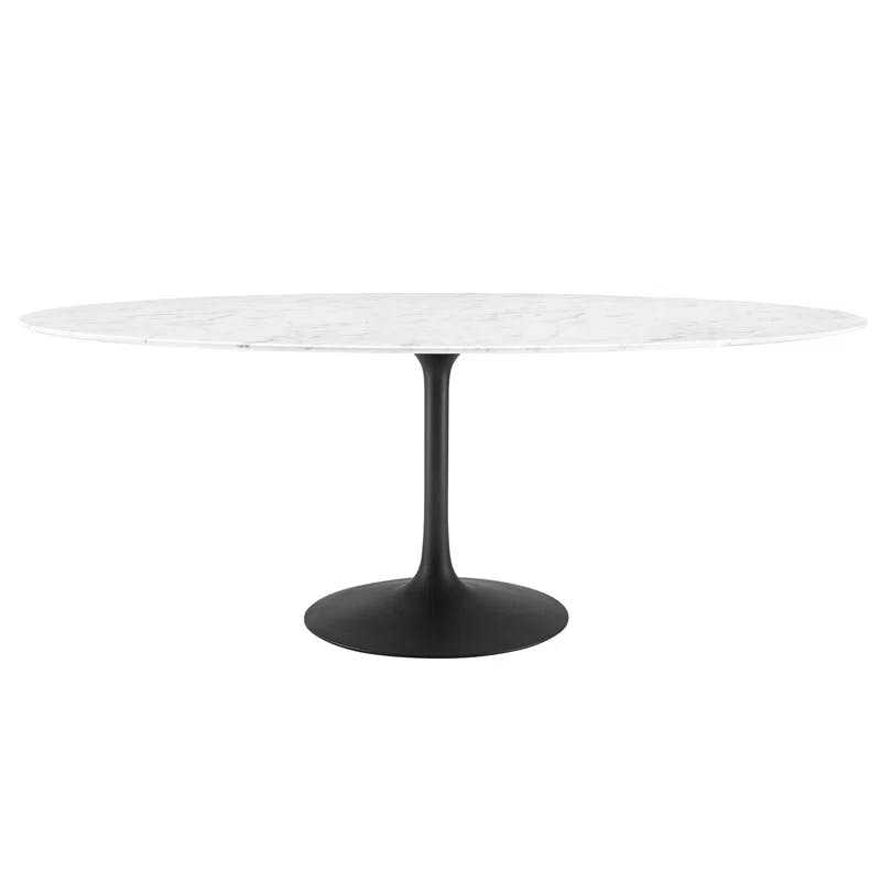 Mid-Century Modern 78" Oval Marble Dining Table in Black & White