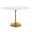 Mid-Century Modern 48" Oval Marble Top Dining Table in Gold