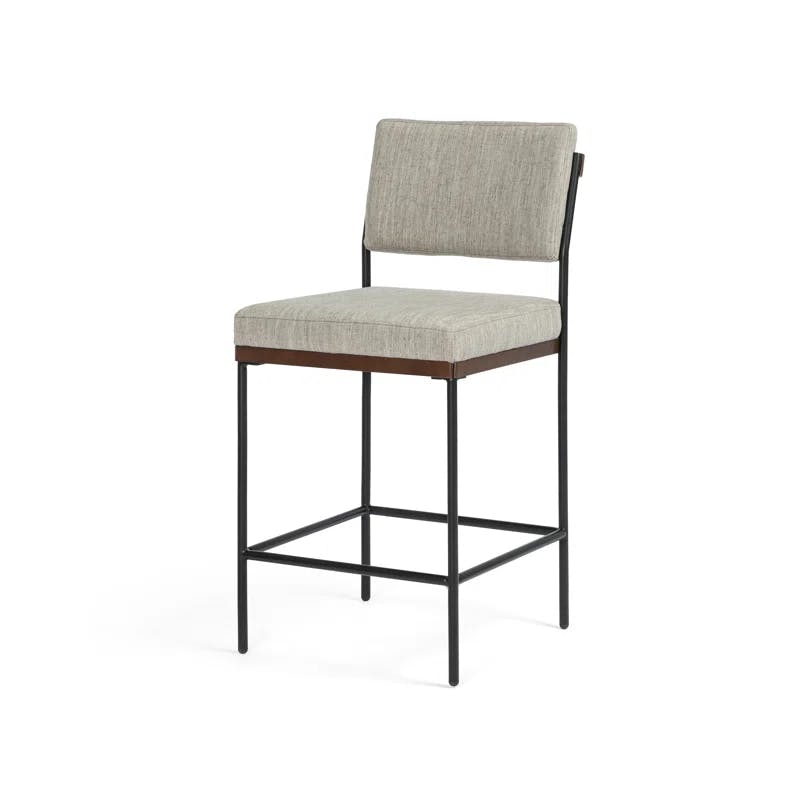 Almond & Black Contemporary Swivel Counter Stool with Leather Accent