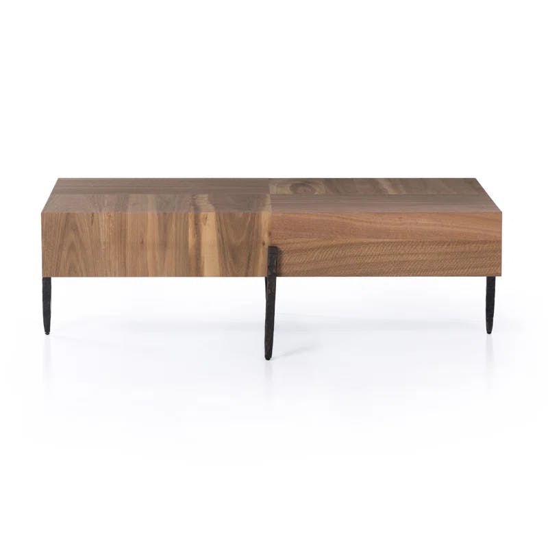 Contemporary Yukas Wood & Iron Rectangular Coffee Table, Beige