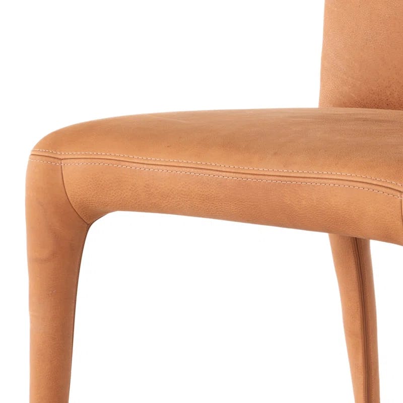 Heritage Camel Leather Upholstered Arm Chair with Wood Accents