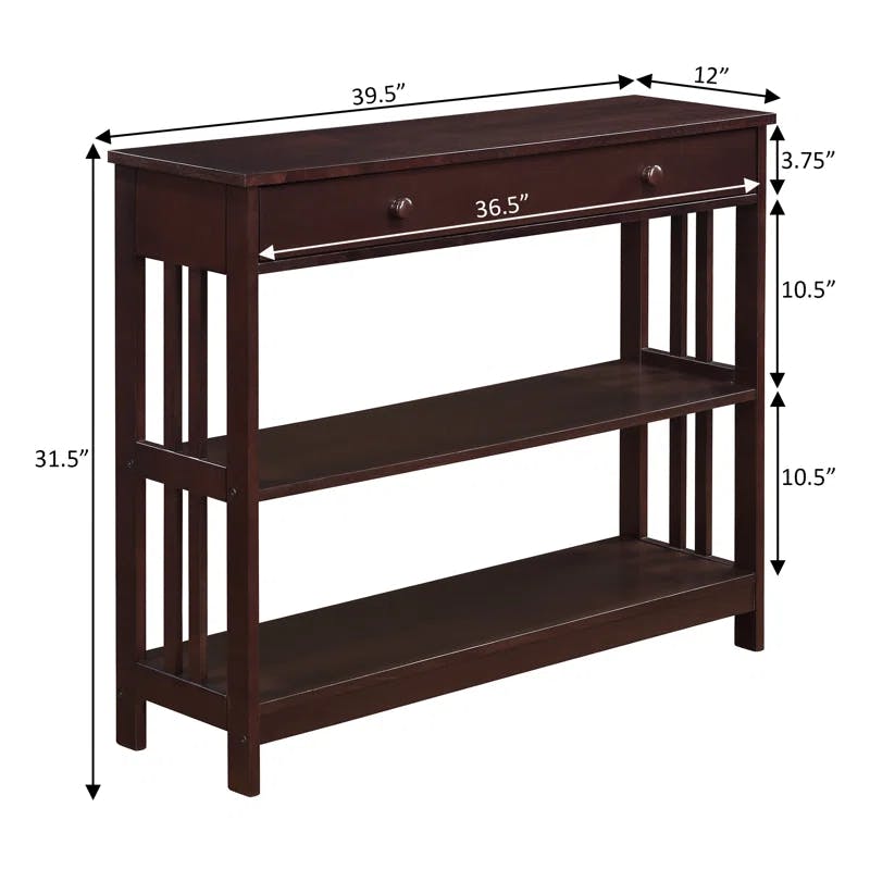 Espresso Mission-Inspired 40" Metal & Wood Console Table with Storage
