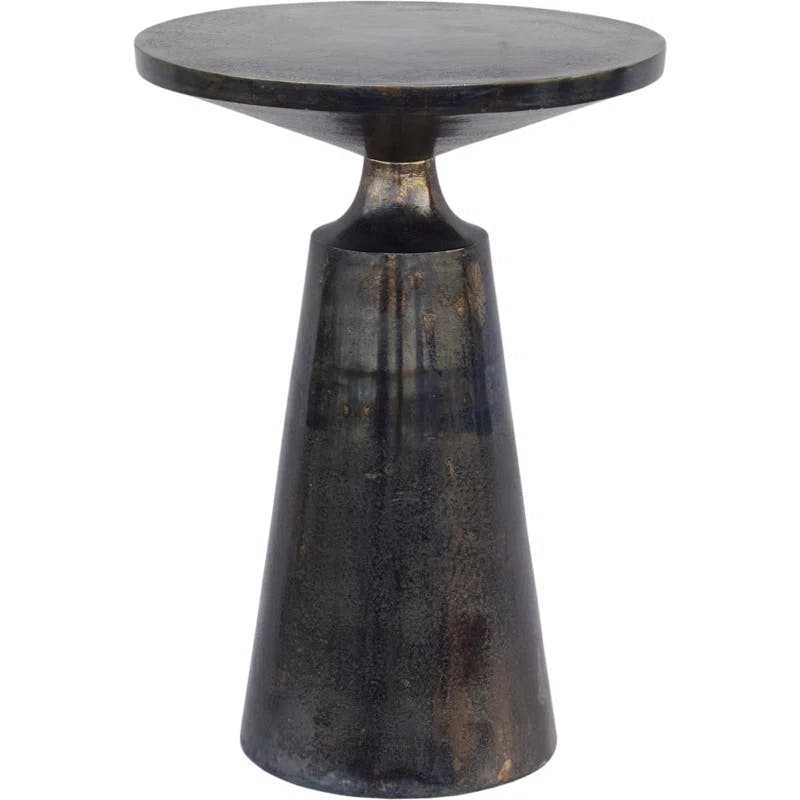 Modern Round Metal Accent Table in Black/Gray Finish
