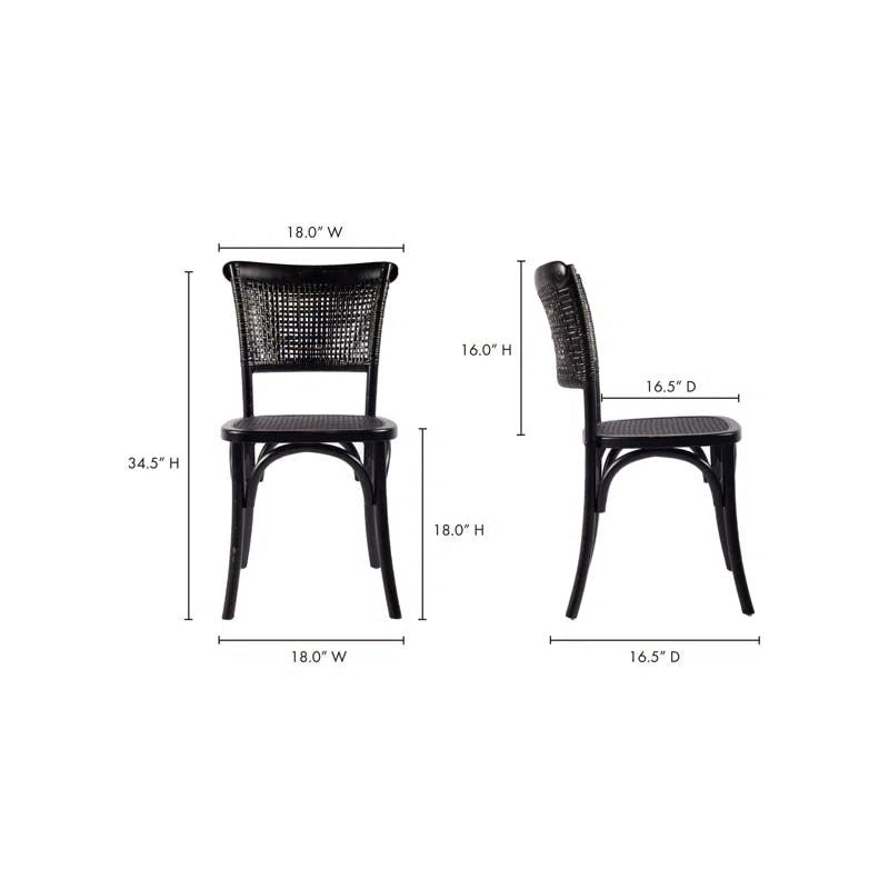 Transitional Rustic Black Wood & Cane Side Chair