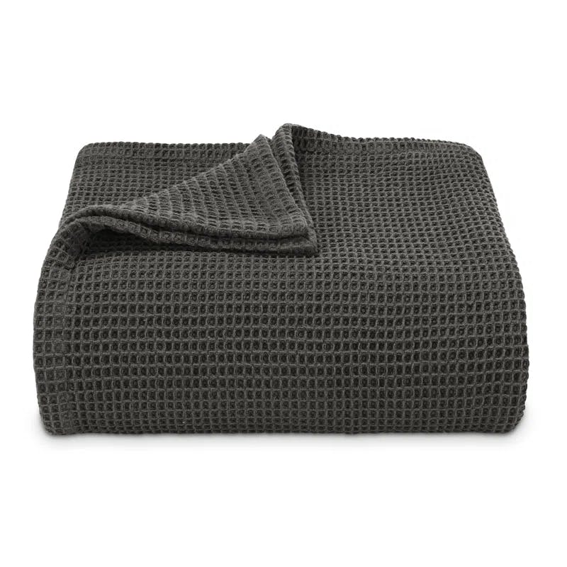 Charcoal Cotton Queen Waffleweave Knitted Blanket