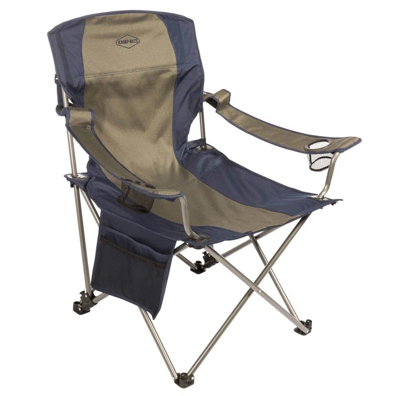 Navy & Tan Outdoor Folding Camping Chair with Detachable Footrest
