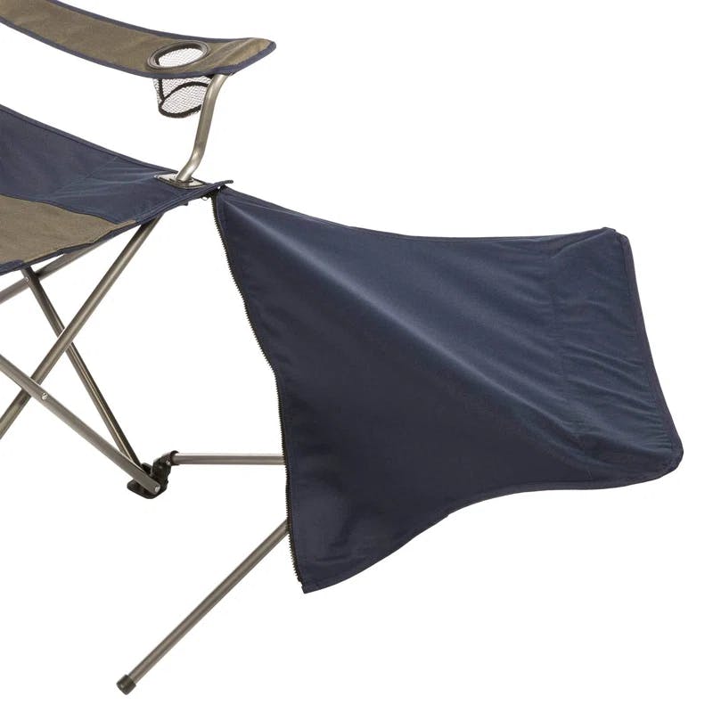 Navy & Tan Outdoor Folding Camping Chair with Detachable Footrest