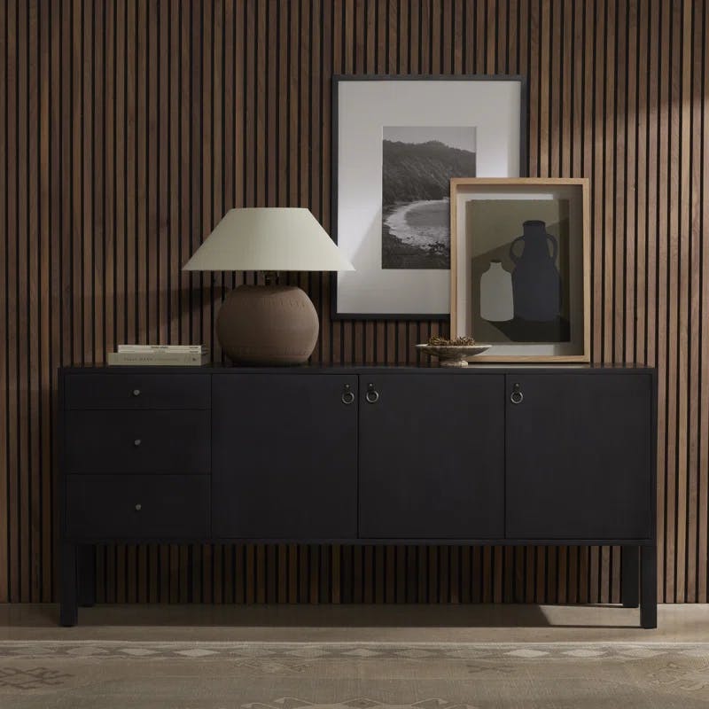 Isador Contemporary 74'' Black Solid Poplar Sideboard with Iron Accents