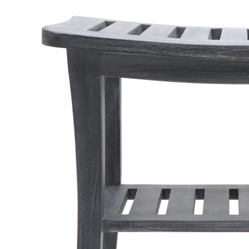 Elegant Weathered Gray Teak Wood Vanity Bench, 20"x13.5"