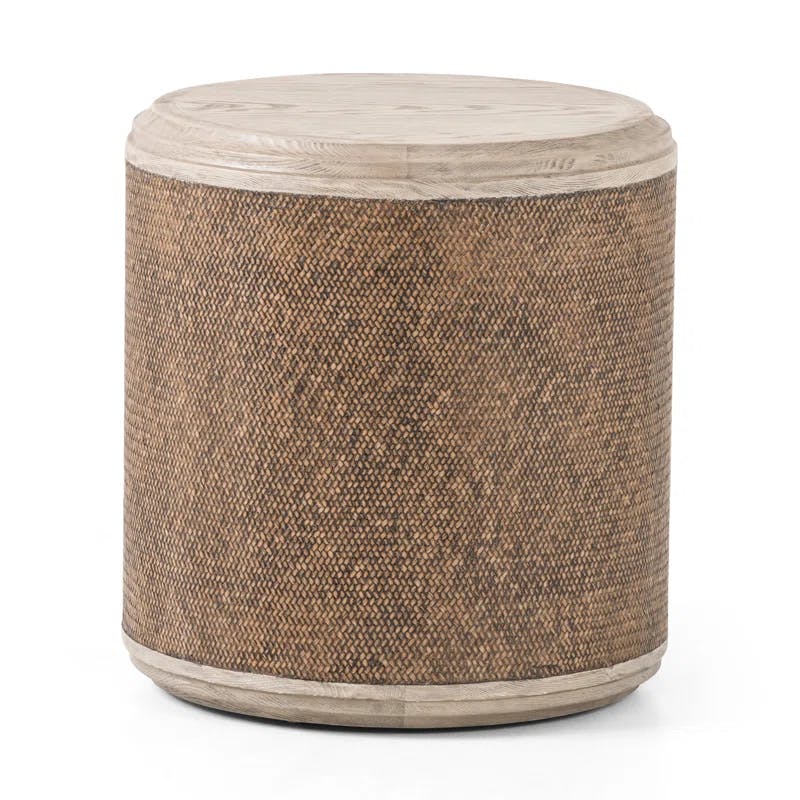 Contemporary Modern Round Wood End Table in Rich Brown