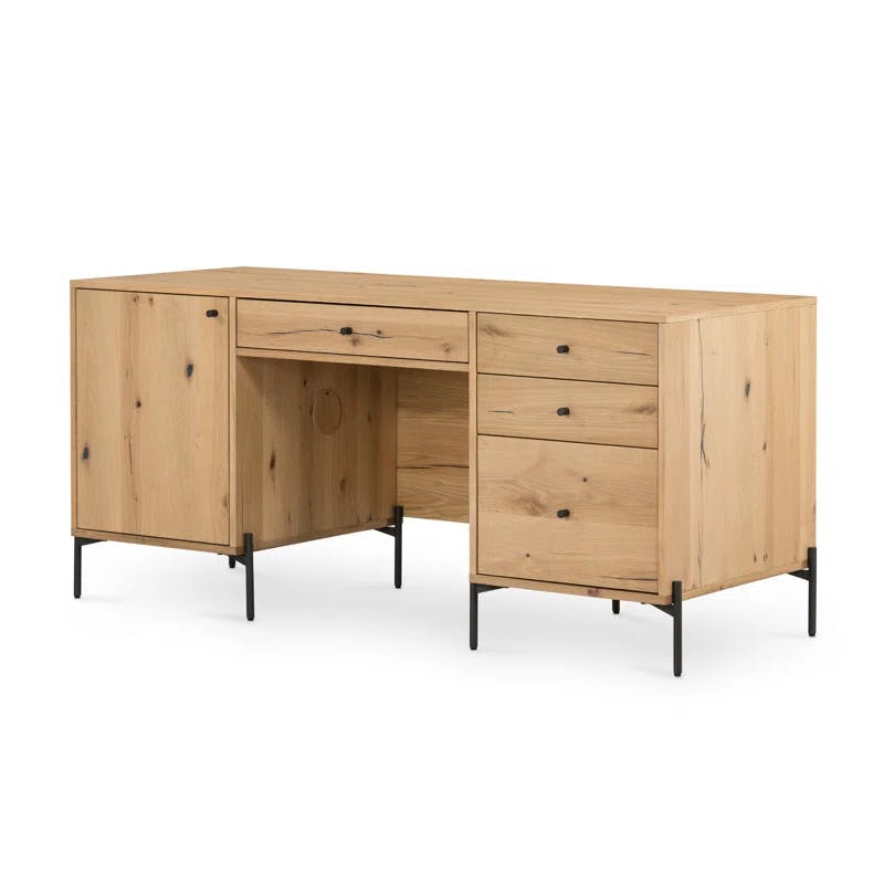 Sumner Contemporary Light Oak Resin Executive Desk with Drawers