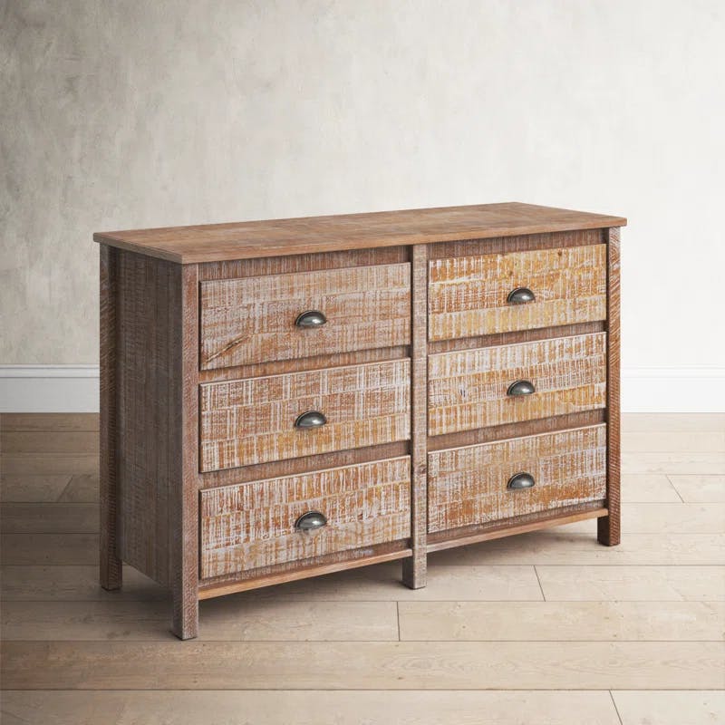 Farmhouse Double Dresser with 6 Felt-Lined Drawers in Brown