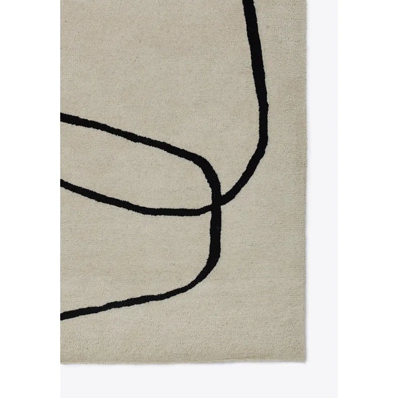 Ivory Abstract Hand-Tufted Wool Area Rug, 9' x 12'