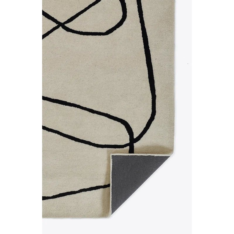 Ivory Geometric Hand-Tufted Wool Rectangular Rug - 2' x 3'
