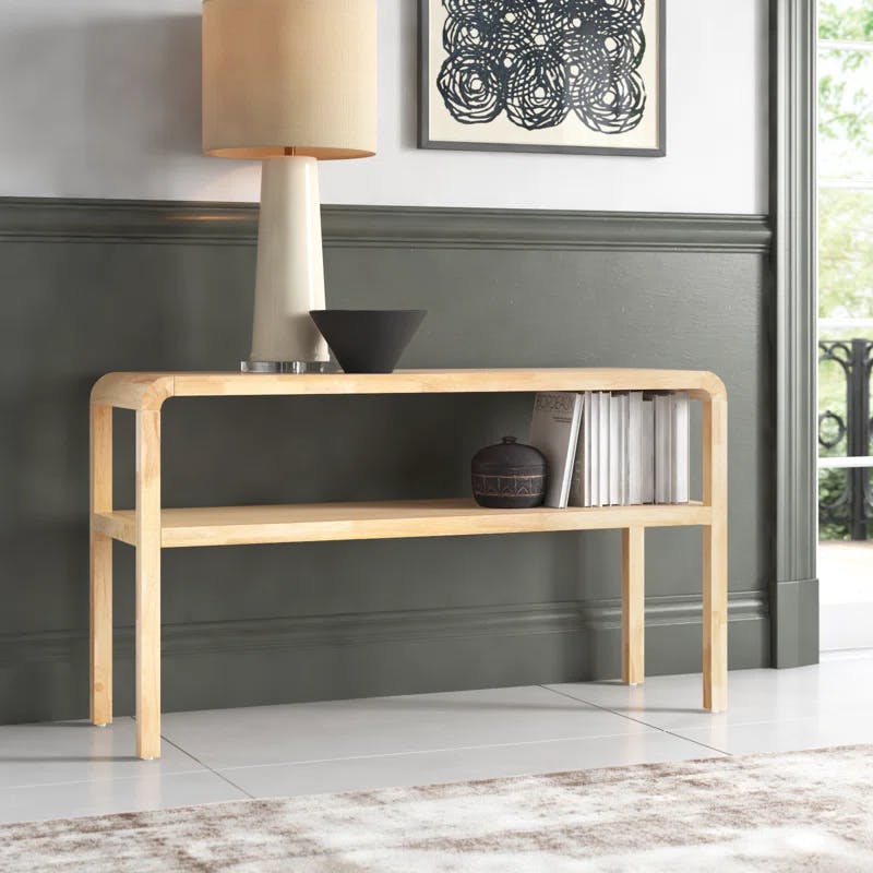 Omara Natural Solid Wood 53'' Modern 2-Tier Console Table