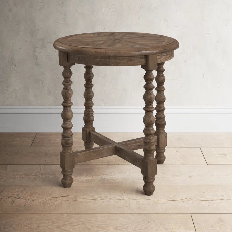 Traditional Round Brown Reclaimed Fir End Table, 26"