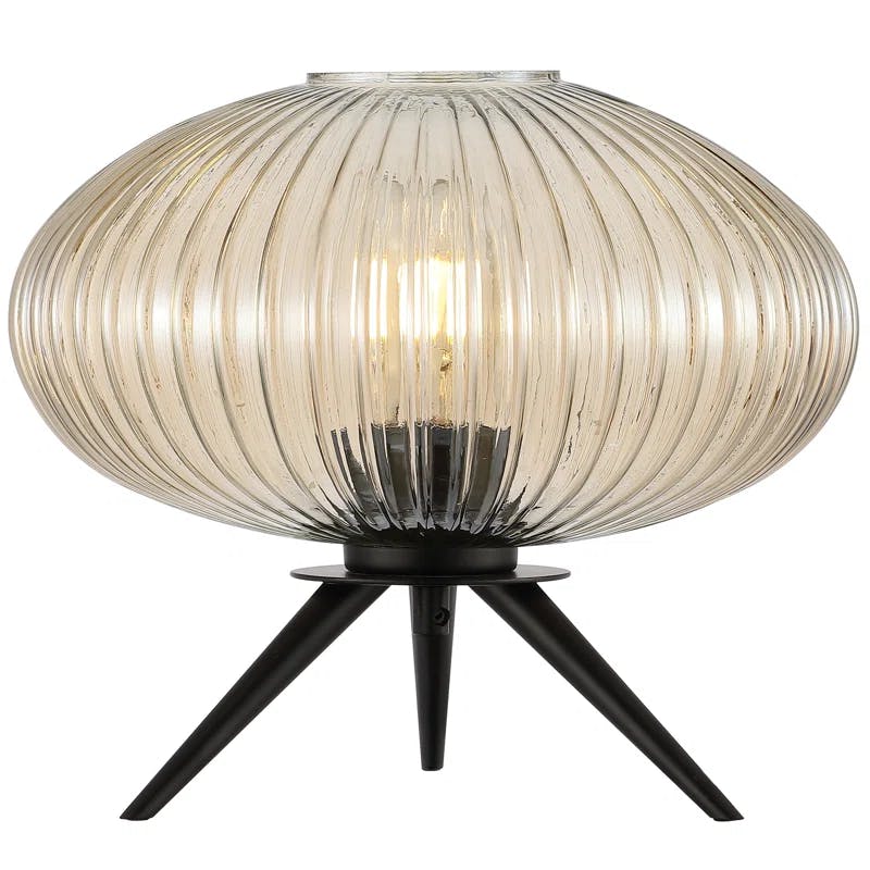 Coehlo Chic Black Tripod Table Lamp with Amber Glass Shade