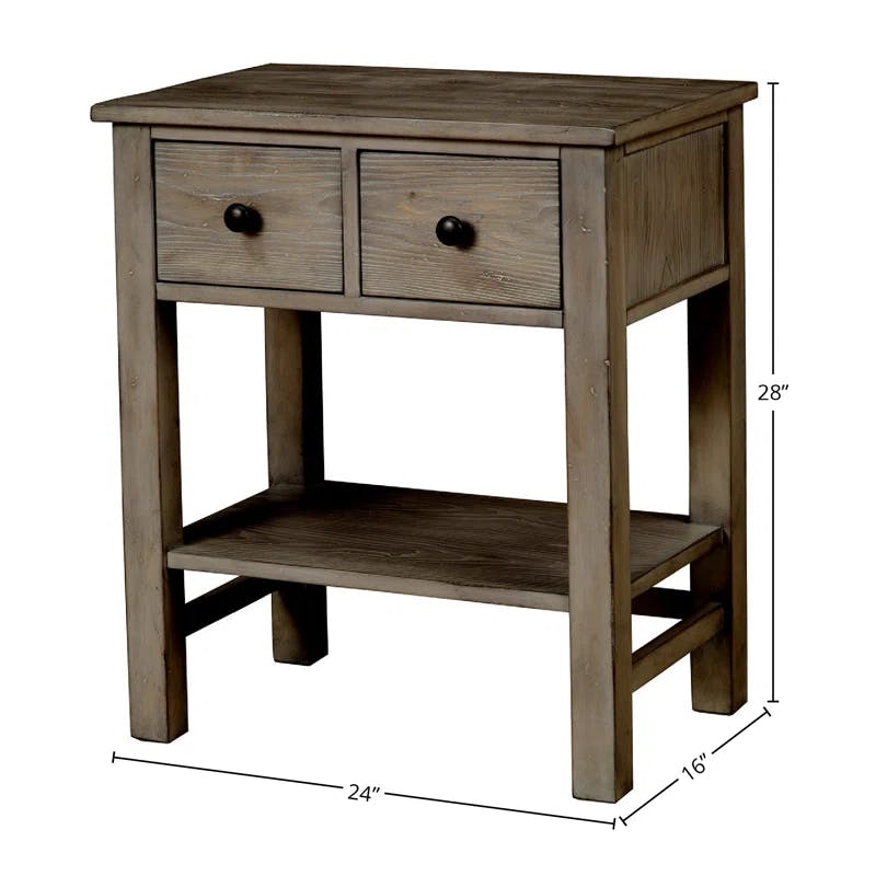 Transitional Pine 2-Drawer Nightstand in Natural Gray