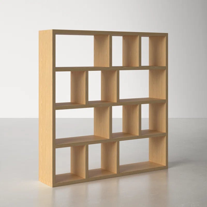 Berlin Geometric 5-Tier Oak Wide Bookcase with Cubbyholes