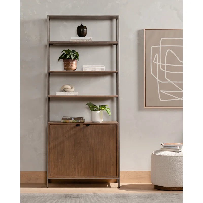 Dove White Poplar Contemporary 35'' Wide Bookcase with Leather Pulls