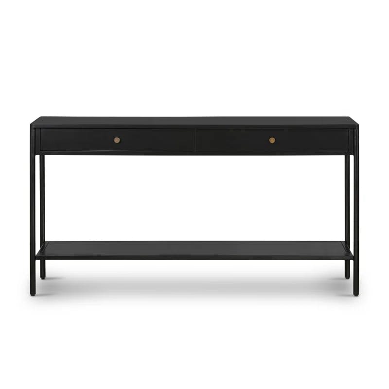Modern Black Metal Console Table with Storage and Bronze Accents