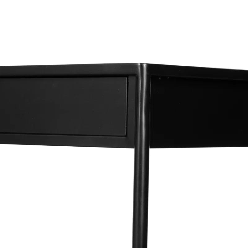 Modern Black Metal Console Table with Storage and Bronze Accents