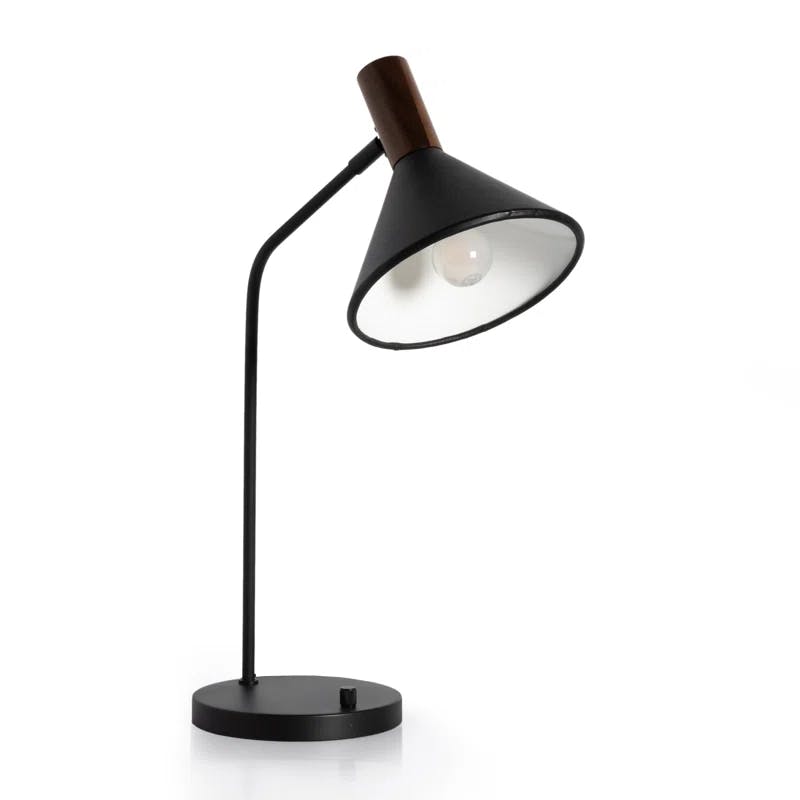 Cullen Adjustable Black Leather & Walnut 1-Light Desk Lamp