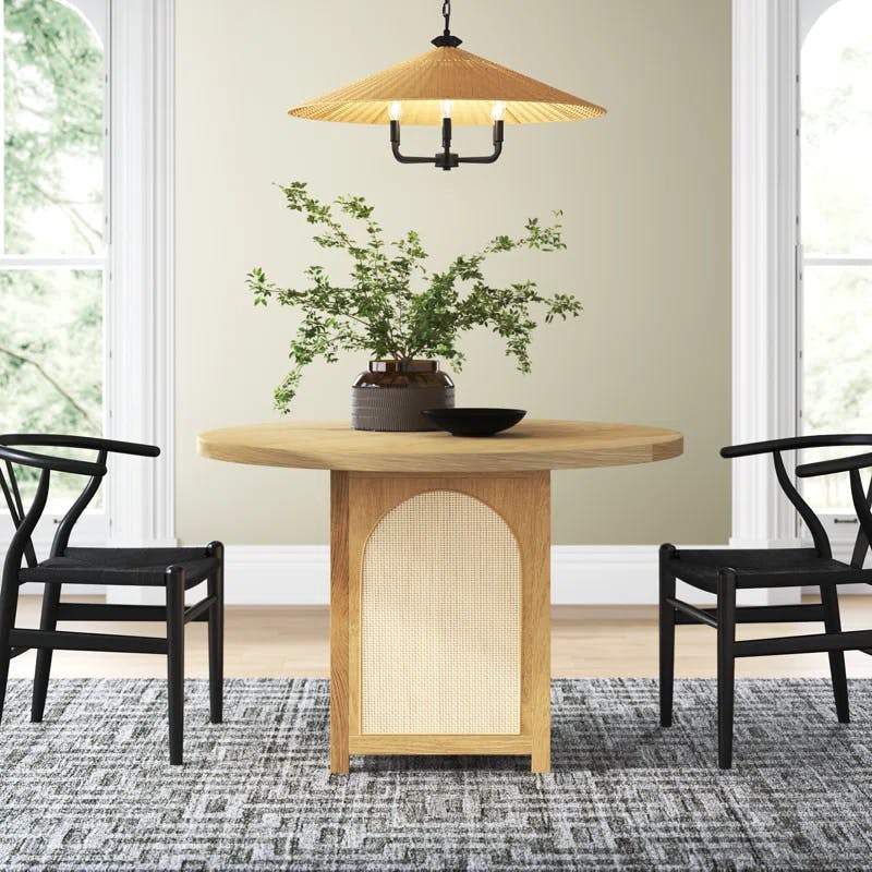 Allegra Honey Oak Veneer Round Dining Table with Cane Paneling