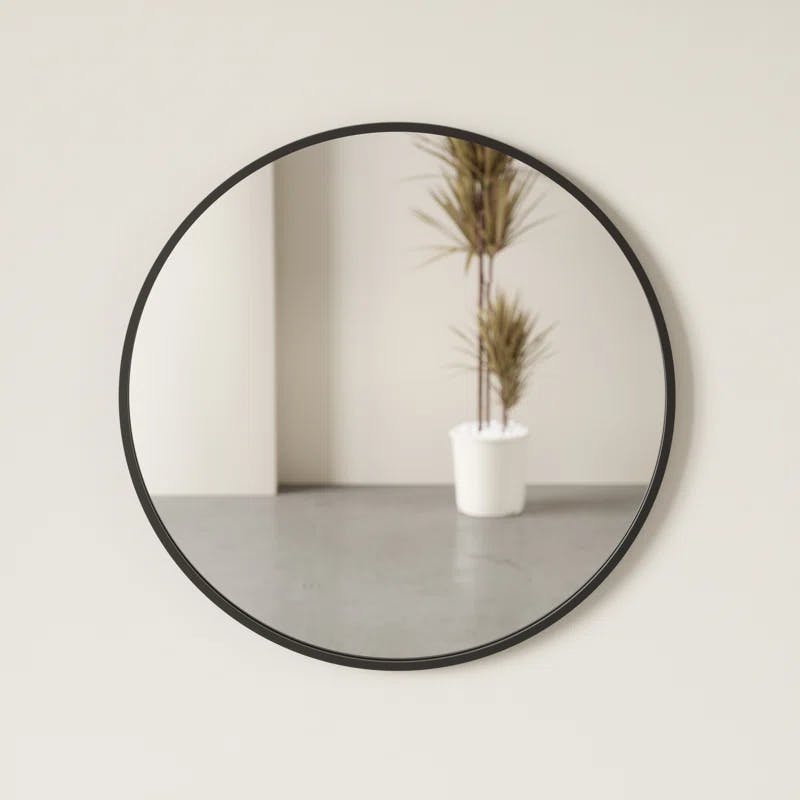 15'' Round Industrial Rubber-Trimmed Wood Wall Mirror