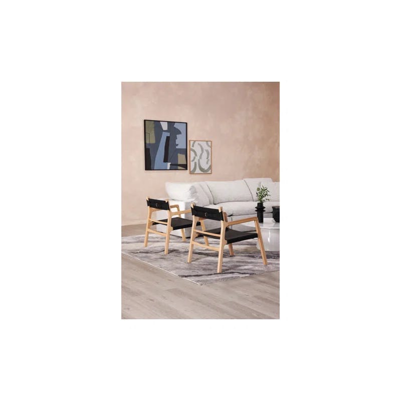 Minimalist Beige Leather and Ash Wood Accent Chair