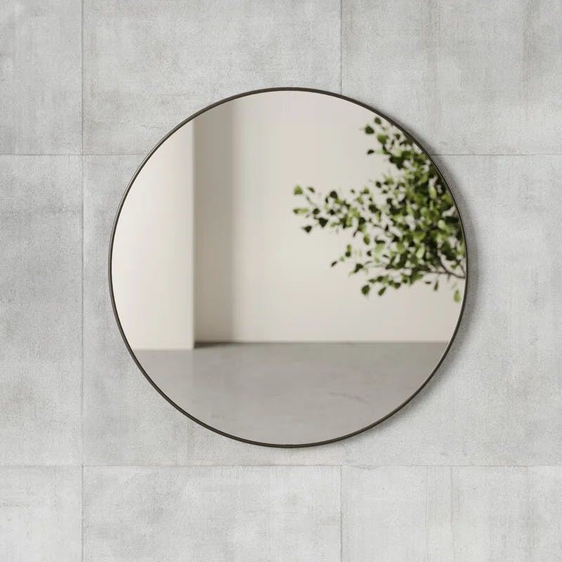 Elegant 34" Round Wall Mirror with Metallic Titanium Frame