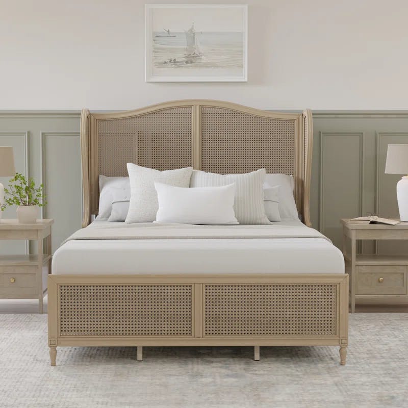 Sausalito Medium Taupe King Bed with Natural Cane Panels