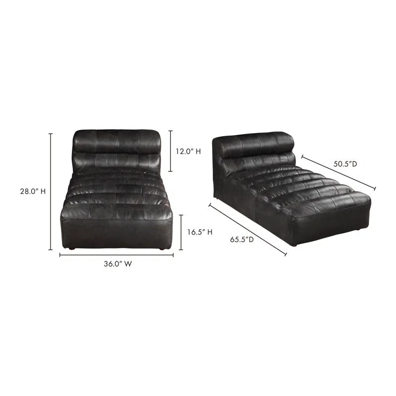Ramsay Antique Black Leather Chaise with Solid Birch Frame
