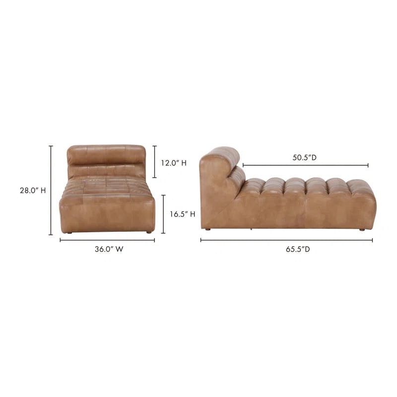 Ramsay Contemporary Tan Leather & Wood Stationary Chaise