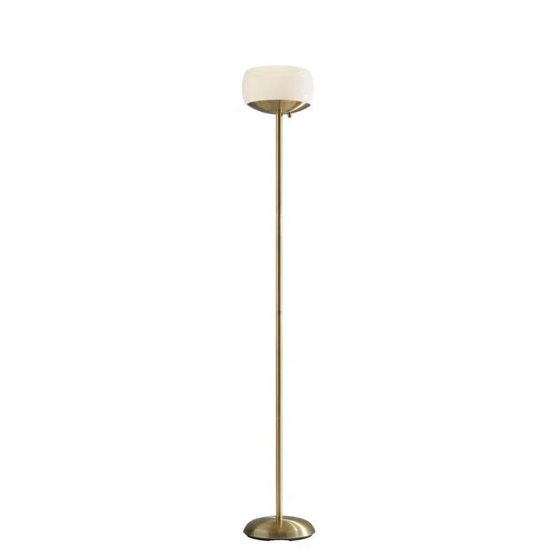 Opal White and Antique Brass 71" Torchiere Floor Lamp with Glass Shade